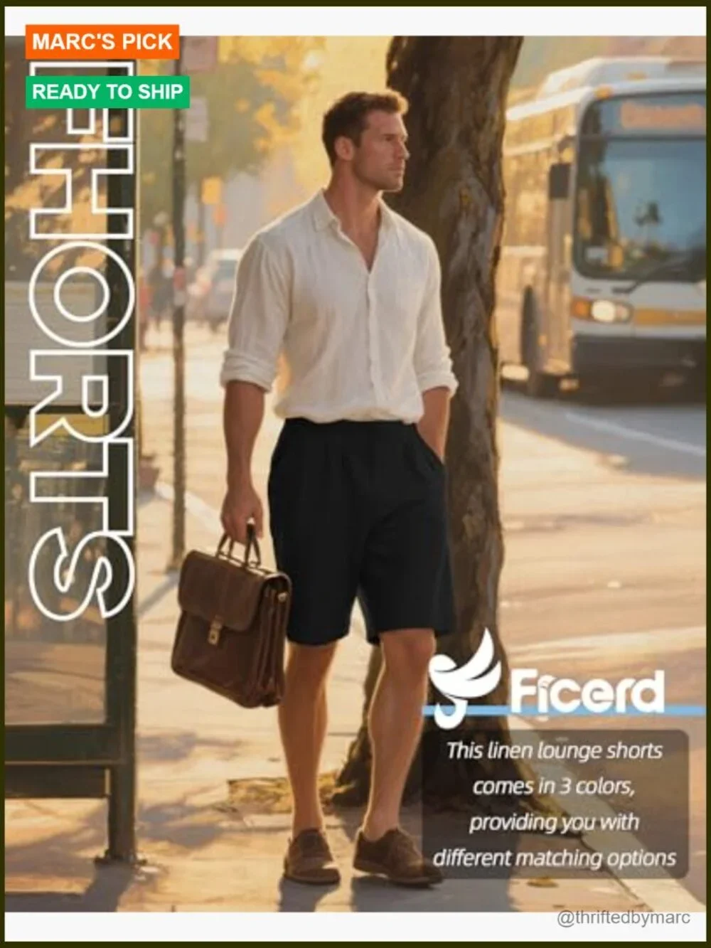 Men's Big & Tall Linen Bermuda Shorts, Elastic Waist Flat Front Summer Casual